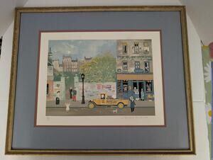 Michel Delacroix Souvenir de Paris Signed Lithograph, French Naive Art Framed